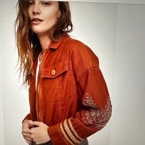 Free People cropped Embellished Military Jacket. Medium